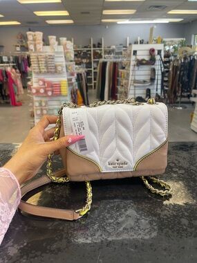kate spade White and Beige Quilted Chain Crossbody